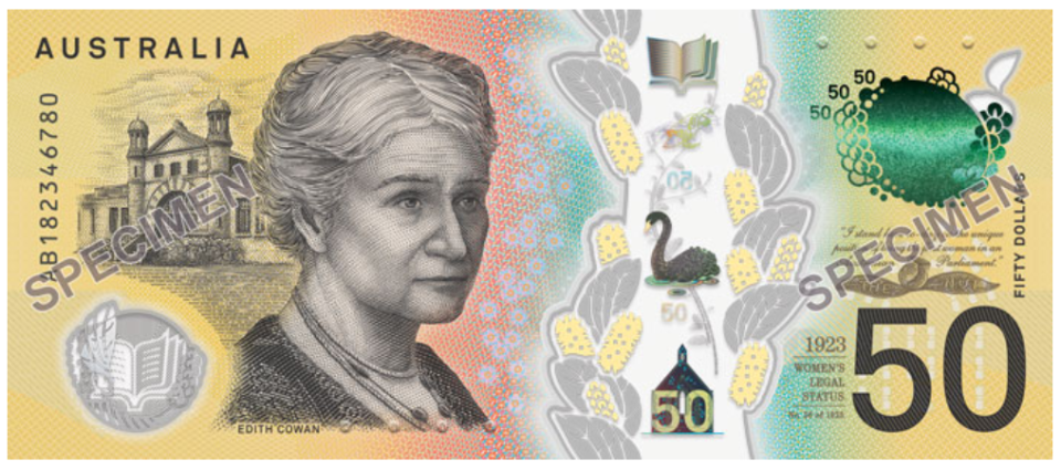 $50 note with Edith Cowan. (Image: RBA)