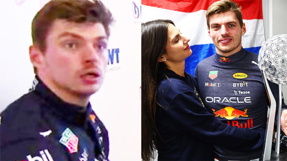 Max Verstappen, pictured here appearing shocked to learn he'd been crowned the F1 world champion.