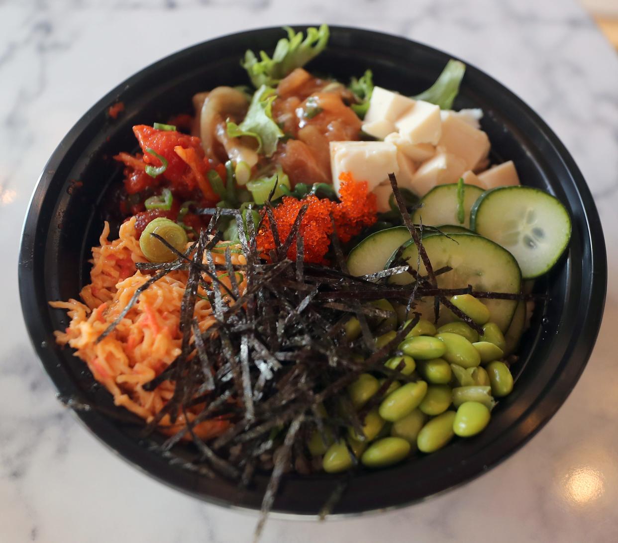 A colorful poke bowl at Poke & Prep in downtown Bremerton on Thursday, Jan. 11, 2024.