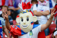 WARSAW, POLAND - JUNE 12: A Russia fan enjoys the pre match atmosphere during the UEFA EURO 2012 group A match between Poland and Russia at The National Stadium on June 12, 2012 in Warsaw, Poland. (Photo by Shaun Botterill/Getty Images)