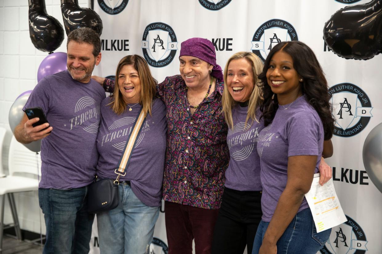 Musician and actor Steven Van Zandt visits the Dr. Martin Luther King Jr. Middle School in Asbury Park Feb. 27 to talk about his TeachRock leaning curriculum.