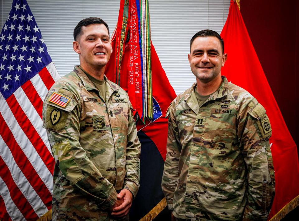 Capt. Adam Johnson, right, and 1st Sgt. Allen Addison are the command team for the 82nd Airborne Division's newest unit, the Gainey Company.
(Photo: Contributed/Army/ 1st Lt. Danica Kline)