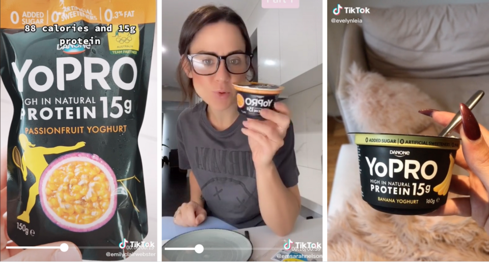 This $2.40 yogurt has been popping up on TikTok. Photo: TikTok/emilyclairwebster, 
emsarahnelson and evelynleia