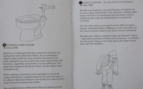 Guide book showing the location of works by Italian artist Maurizio Cattelan at Blenheim Palace including "America", a solid gold toilet that has apparently been stolen. - Credit: Heathcliff O'Malley