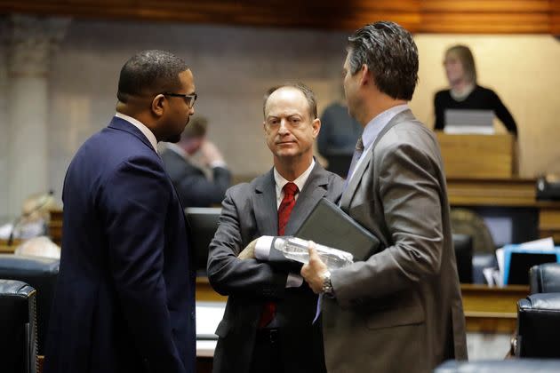 State Sen. Mark Messmer, center, shares Hostettler's loyalty to Donald Trump and opposition to illegal immigration, but does not have a record of anti-interventionism.