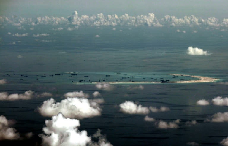 Alleged on-going reclamation by China on Mischief Reef in the Spratly group of islands in the disputed South China Sea, west of Palawan, Philippines