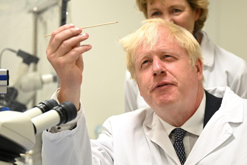 Prime Minister Boris Johnson during a visit to the national flagship for biomedical research, the Francis Crick Institute (PA)