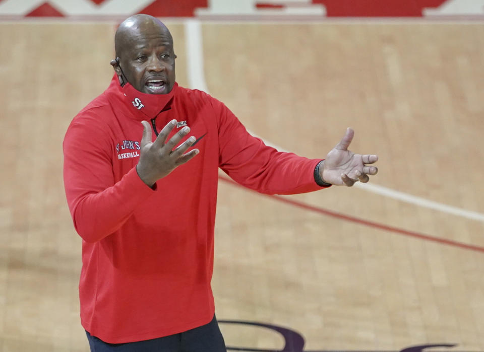 NEW YORK, NY - FEBRUARY 20:  Head coach Mike Anderson of the St. John's Red Storm during a college basketball game against the DePaul Blue Demons at Carnesecca Arena on February 20, 2021 in the Queens borough of New York City. (Photo by Porter Binks/Getty Images)