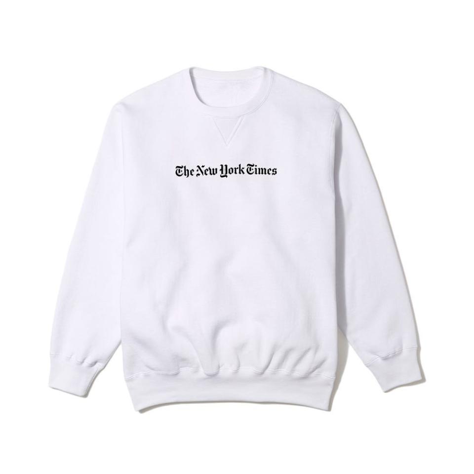 <p><a href="https://store.nytimes.com/collections/apparel/products/a1-logo-sweatshirt?variant=40297595076678" rel="nofollow noopener" target="_blank" data-ylk="slk:Shop Now;elm:context_link;itc:0;sec:content-canvas" class="link ">Shop Now</a></p><p>New York Times Logo Sweatshirt</p><p>nytimes.com</p><p>$70.00</p><span class="copyright">NY Times</span>