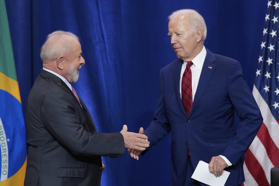 President Joe Biden meets with Brazil's President Luiz Inacio Lula da Silva in New York, Wednesday, Sept. 20, 2023. (AP Photo/Susan Walsh)