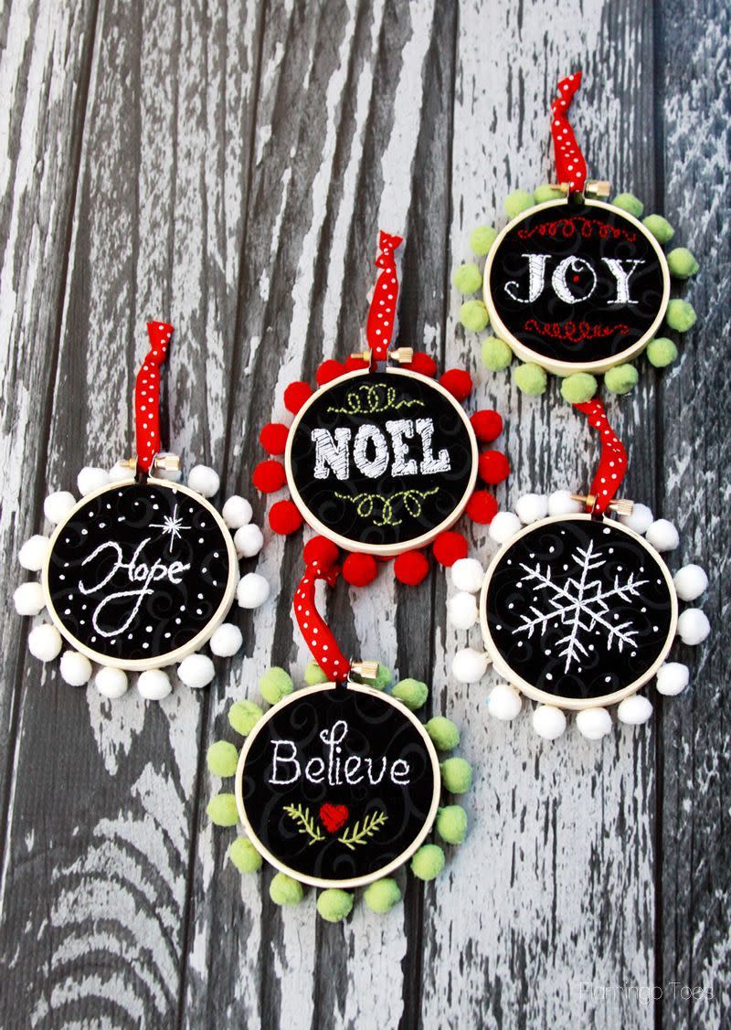 chalk embroidery mini hoop ornaments