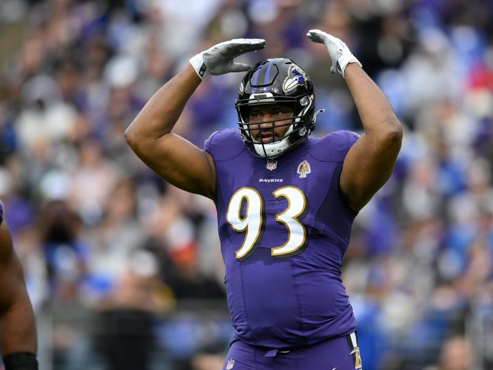 Calais Campbell pumps up the crowd during a game against the Los Angeles Rams.