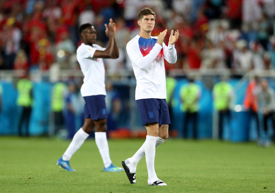 Injury worry: England;s John Stones went off at half-time