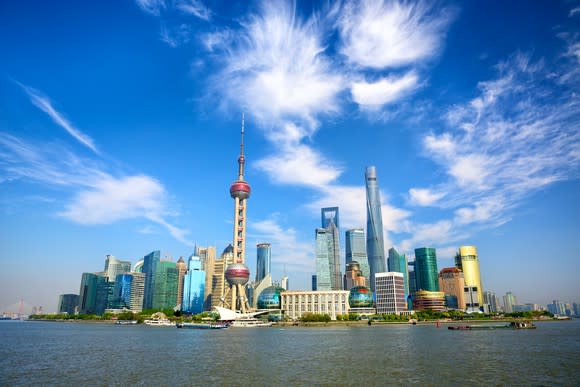 View of Shanghai from the water.