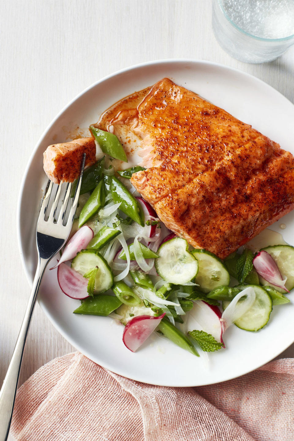 Roasted Blackened Salmon with Snap Pea Salad