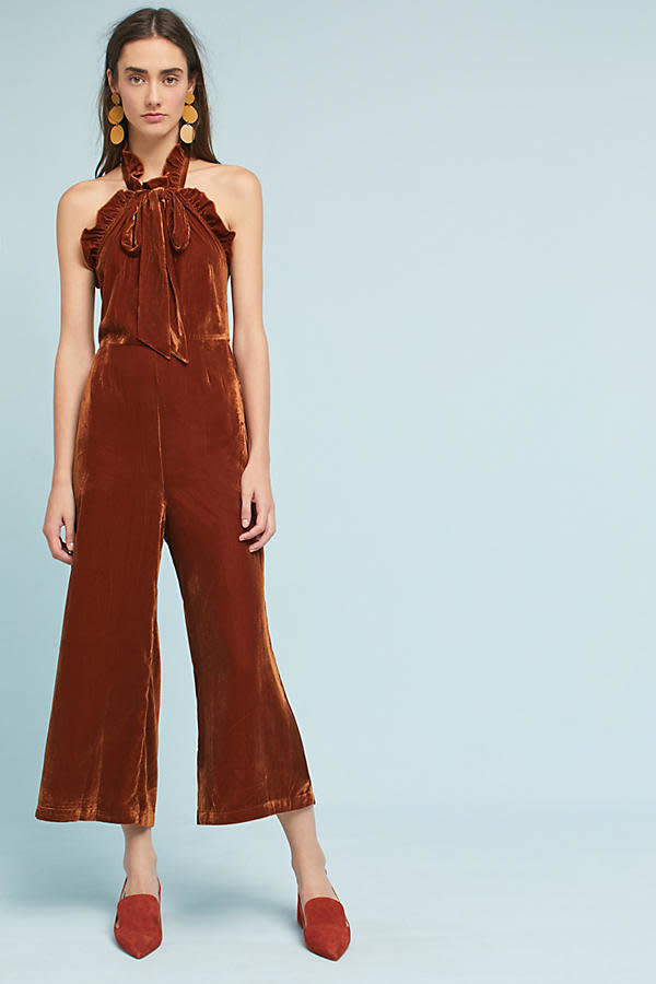 I think it's safe to say we're pretty obsessed with the&nbsp;<a href="https://www.anthropologie.com/shop/velvet-halter-jumpsuit?category=SEARCHRESULTS&amp;color=070" target="_blank">queen of all velvet jumpsuits</a>.