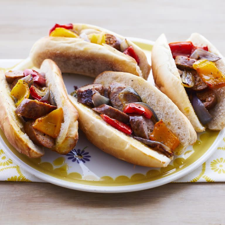 16) Sheet Pan Sausage and Pepper Hoagies