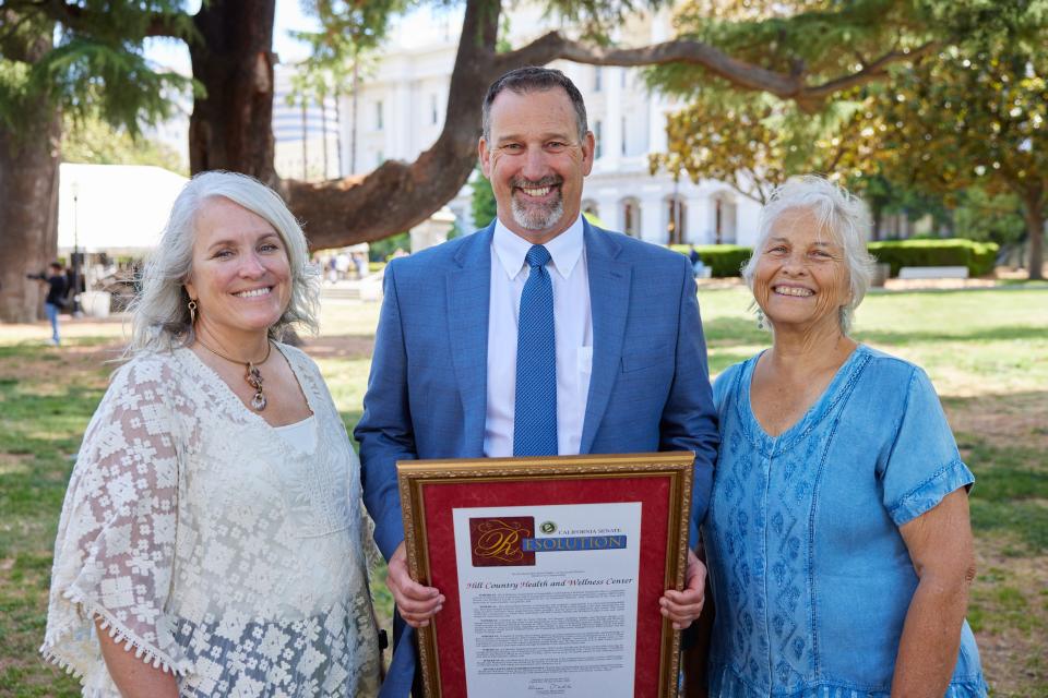 From left to right: Hill Country Health and Wellness Center CEO Jo Campbell, California Sen. Brian Dahle and former Hill Country CEO Lynn Dorroh.