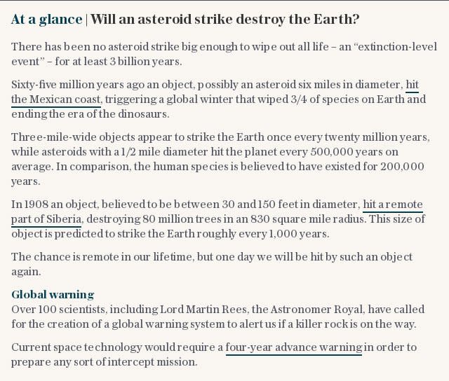 At a glance | Will an asteroid strike destroy the Earth?