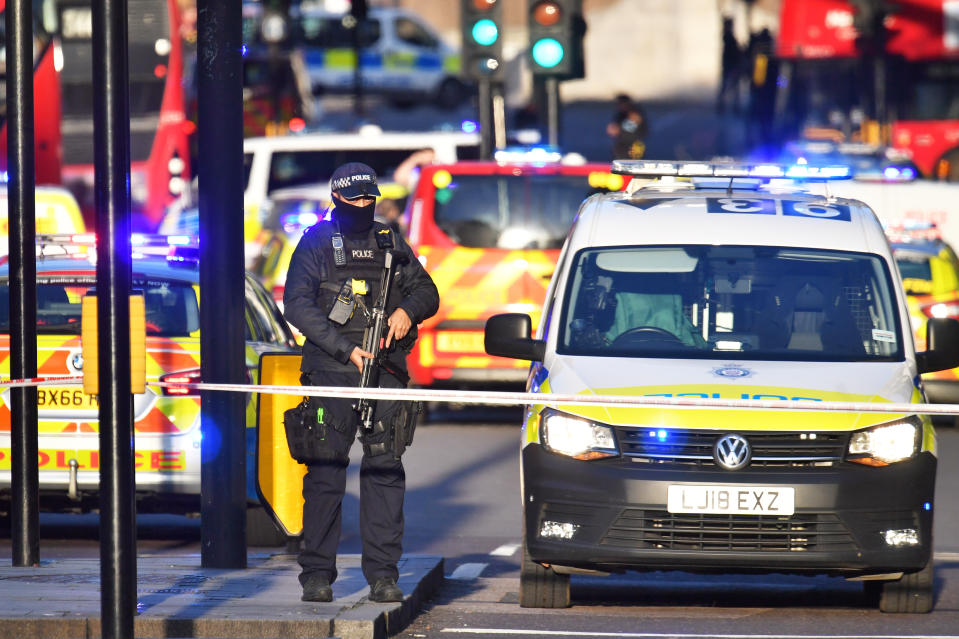 Armed police at the scene of an incident on London Bridge in central London.