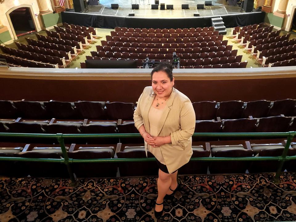 Adriana Medina-Gomez poses for a photo inside the Hackensack Meridian Health Theatre at the Count Basie Center on Wednesday, April 26, 2023 in Red Bank, New Jersey.