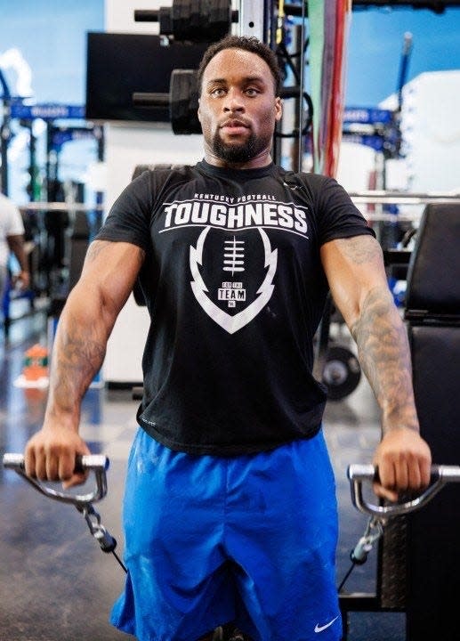 Kentucky running back Ray Davis works out in the team's weight room last month. Davis, who played for Vanderbilt the past two seasons, joined the Wildcats as a transfer.