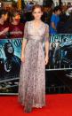 <p>The Little Women star wore a vintage Ossie Clark dress to the premiere. </p>