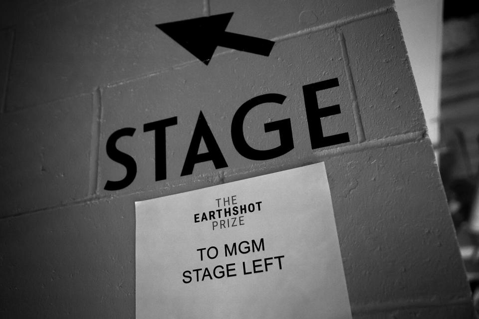A sign is seen back stage at rehearsals for the Earthshot Awards at MGM Music Hall at Fenway on December 01, 2022 in Boston, Massachusetts.