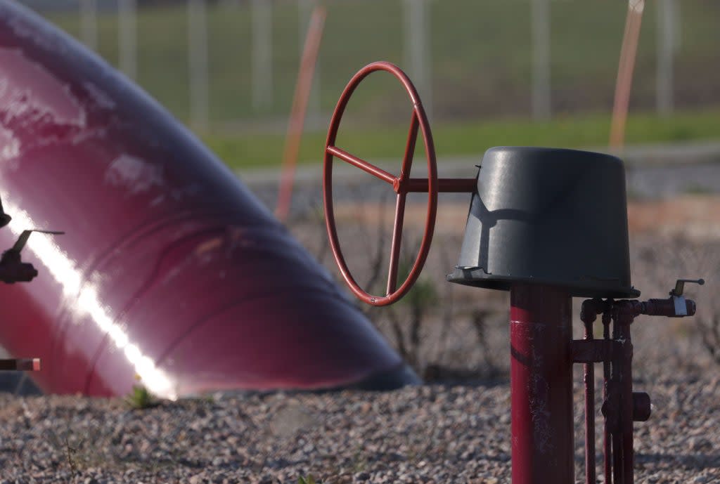 A valve stands at a compressor station for the natural gas pipeline arriving from Russia near the Russian border near Imatra, Finland. Russia ceased gas exports to Finland in 2022. (Getty Images)