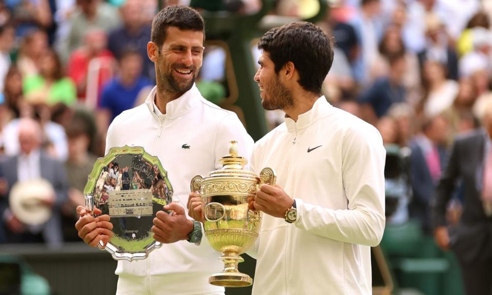 <span>Novak Djokovic and Carlos Alcaraz will meet again in a repeat of last year’s thrilling Wimbledon final.</span><span>Photograph: Clive Brunskill/Getty Images</span>