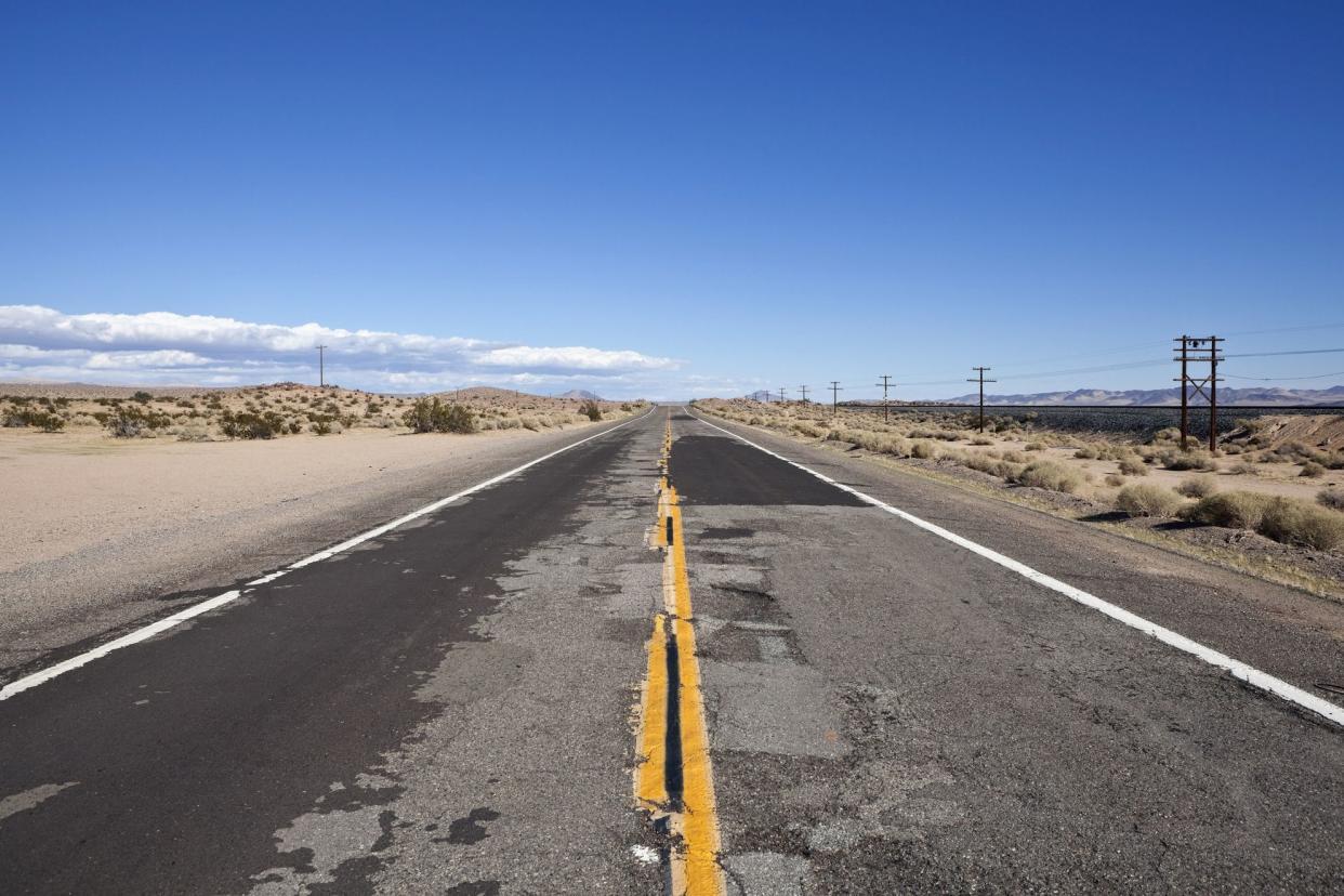 damaged road in u.s. desert