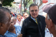 <p>Marcelo Ebrard, próximo secretario de Relaciones Exteriores como propuesta de Andrés Manuel López Obrador, durante a su entrada a la casa de campaña del virtual presidente electo.<br>FOTO: ANDREA MURCIA /CUARTOSCURO.COM </p>