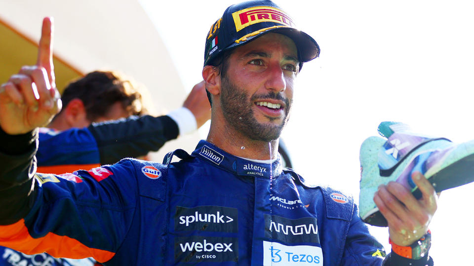 Daniel Ricciardo put himself in the perfect position to win the Italian Grand Prix, earning McLaren their first F1 victory since 2012. (Photo by Dan Istitene - Formula 1/Formula 1 via Getty Images)