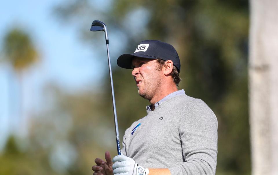 Seamus Power watches his opening shot from the seventh tee box during the third round of The American Express at the La Quinta Country Club in La Quinta, Calif., Saturday, Jan. 22, 2022. 