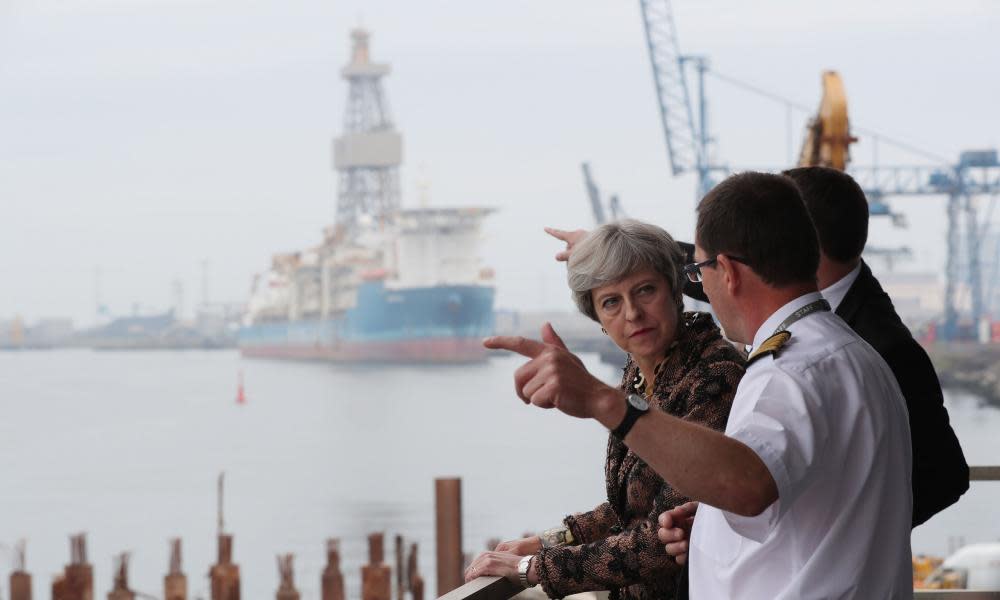 Theresa May visiting the harbourmaster’s office in Teesport on Wednesday