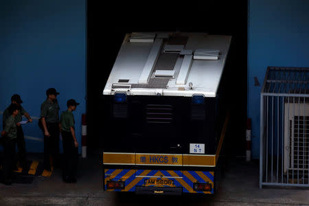 A prison van carrying British former banker Rurik Jutting, on a double murder trial, leaves Lai Chi Kok Reception Centre to the High Court in Hong Kong, China November 3, 2016. REUTERS/Bobby Yip