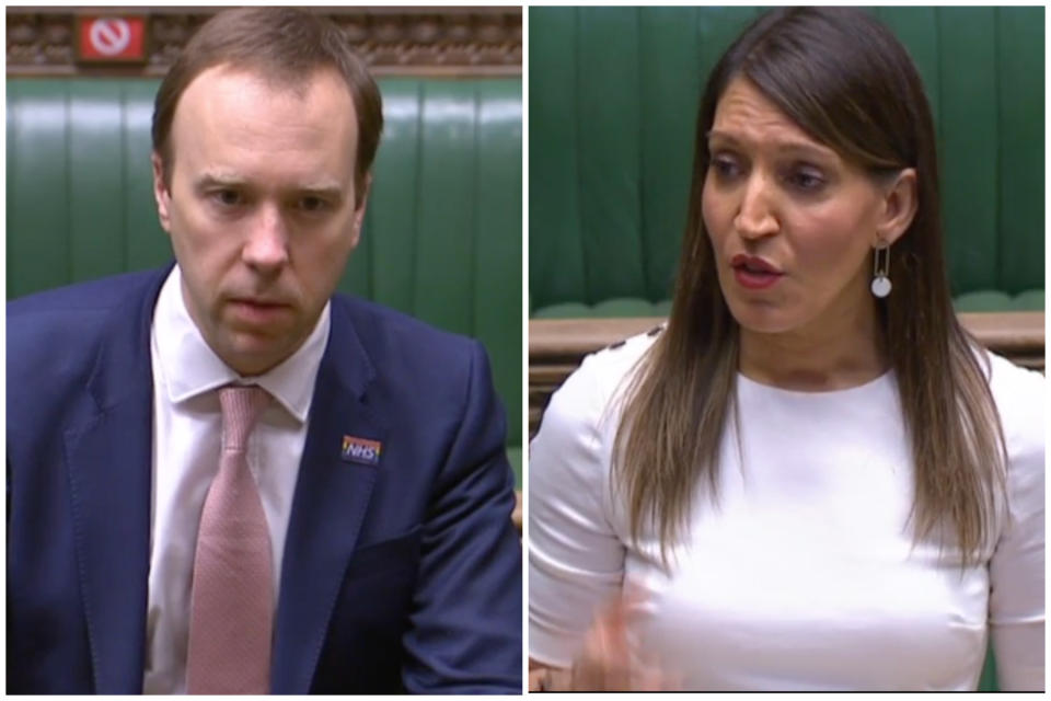 Matt Hancock and Rosena Allin-Khan clashed in the Commons on Tuesday. (Parliamentlive.tv)