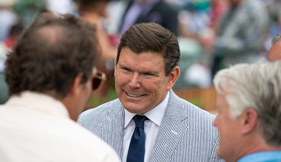 Fox News host Bret Baier talked with fans in the grandstands at Churchill Downs on Kentucky Derby Day in Louisville on May 6, 2023. Baier and his wife, Amy, have listed their Palm Beach home at 244 Fairview Road for $16.495 million.