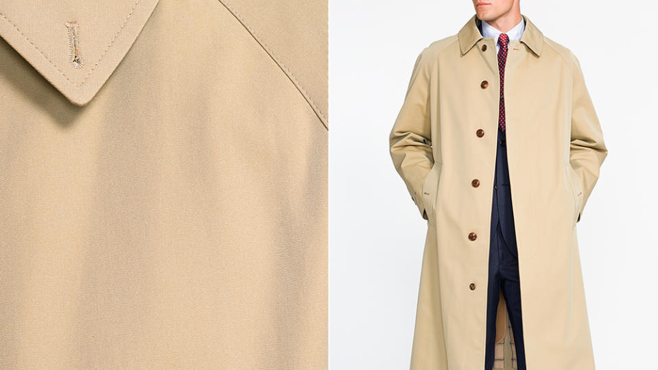 Sharply pressed seams and technical fabrics mean that off-the-rack styles, such as J. Press’s Grenfell raincoat, get “scarred” when you attempt alterations.