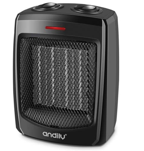 <a href="https://amzn.to/3mORHH5" target="_blank" rel="noopener noreferrer">This electric space heater</a> has three settings, a thermostat and a tip-over switch. It has a 4.4-star ratings and more than 4,000 reviews. Find it for $24 on <a href="https://amzn.to/3mORHH5" target="_blank" rel="noopener noreferrer">Amazon</a>.