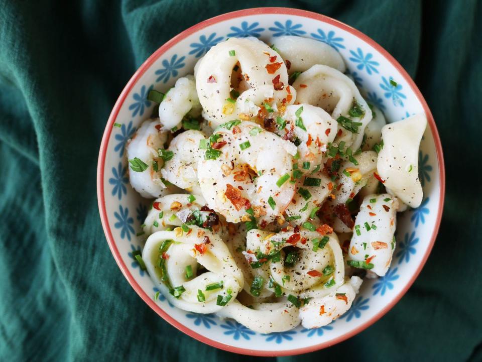 Cheese Tortellini with Shrimp and Chives