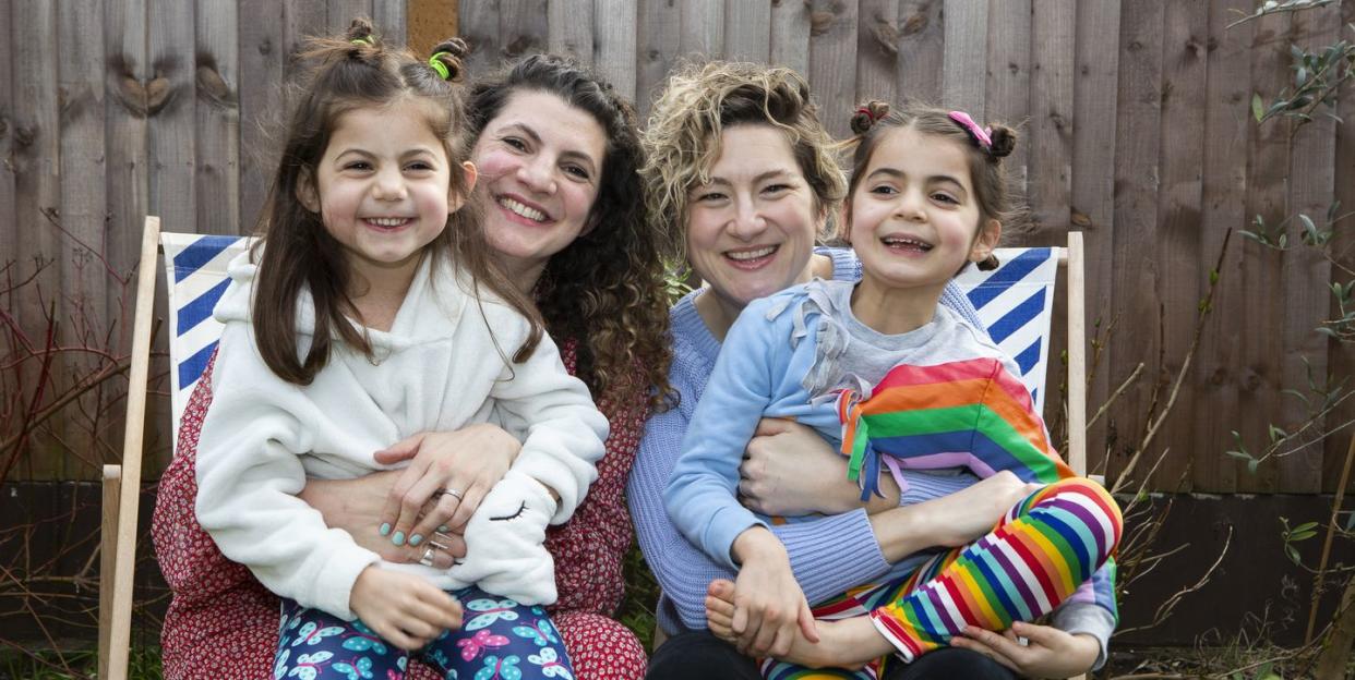 jodie lancet grant portraits taken in london in her garden jodie and her wife sam and daughters delilah and alexa