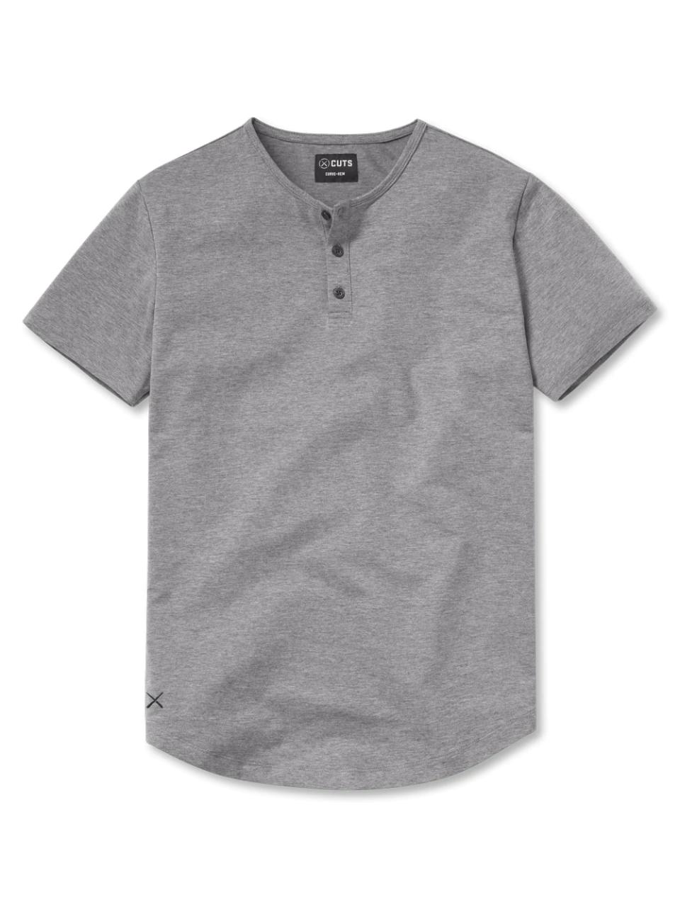 Cuts Clothing Curve-Hem Henley in grey; best henley shirts