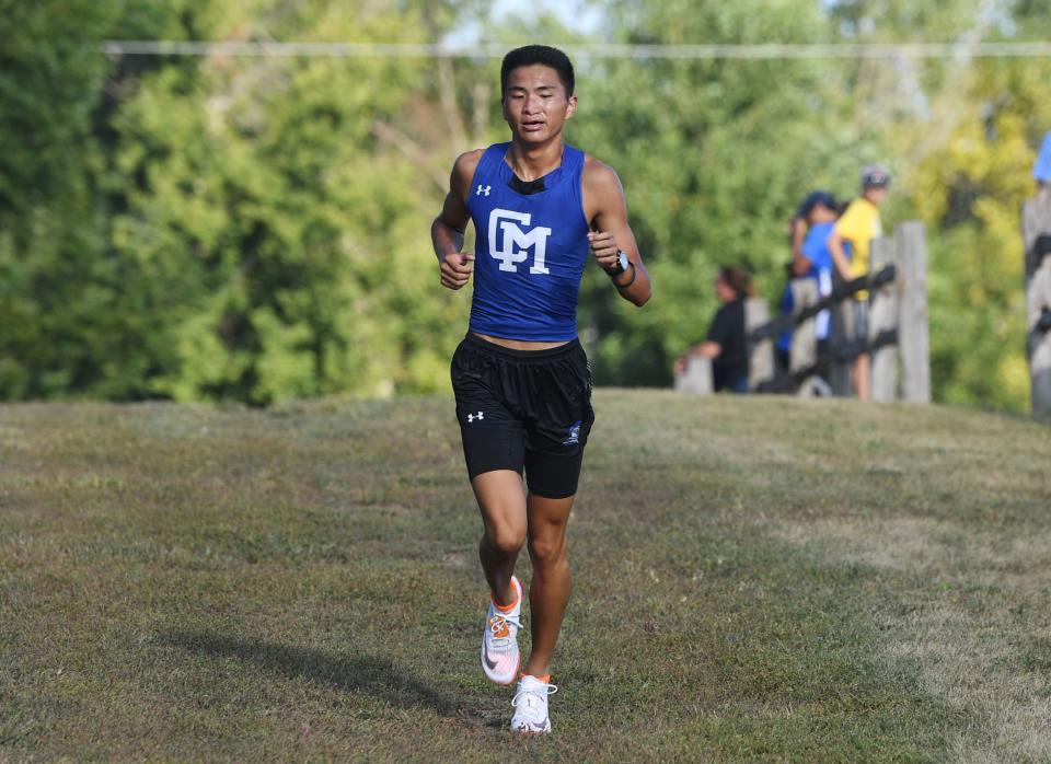 Collins-Maxwell's Etan Haus picked up the first meet victory of his career at the Spartan Earlybird Invitational cross country meet at Center Grove Orchard on Thursday, August 25, 2022, in Cambridge, Iowa.