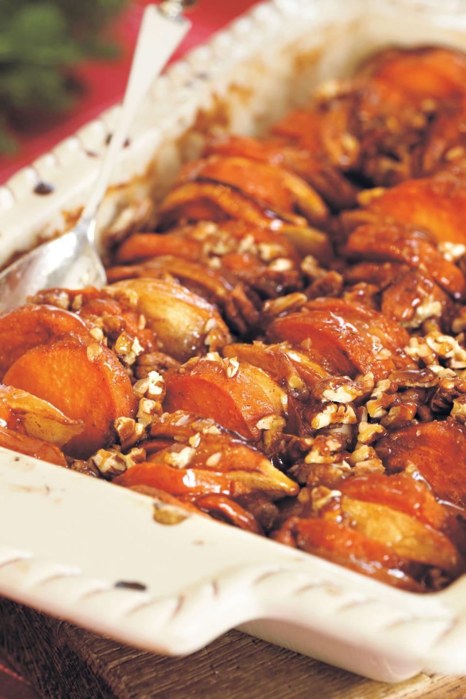 Roasted Apples and Sweet Potatoes in Honey-Bourbon Glaze