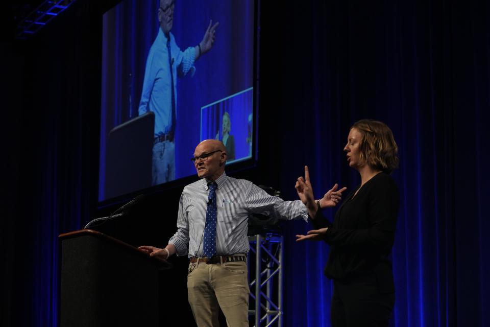 Democratic strategist James Carville gives a speech on Friday, June 17, 2022, during Big Dem Weekend at Indianapolis Convention Center in Indianapolis 