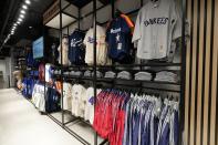 Throwback jerseys are on display at the MLB Flagship store Wednesday, Sept. 30, 2020, in New York. Major League Baseball’s first retail store opens Friday. (AP Photo/Frank Franklin II)