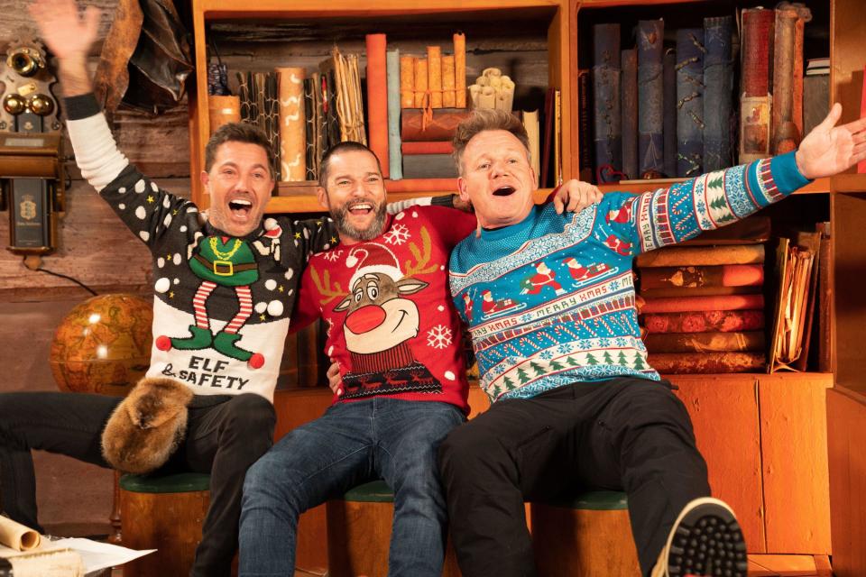 GORDON RAMSAY'S ROAD TRIP: CHRISTMAS VACATION, from left: Gino D'Acampo, Fred Sirieix, Gordon Ramsay, (Season 1, premiered Dec. 14, 2021). photo: ©Fox / Courtesy Everett Collection