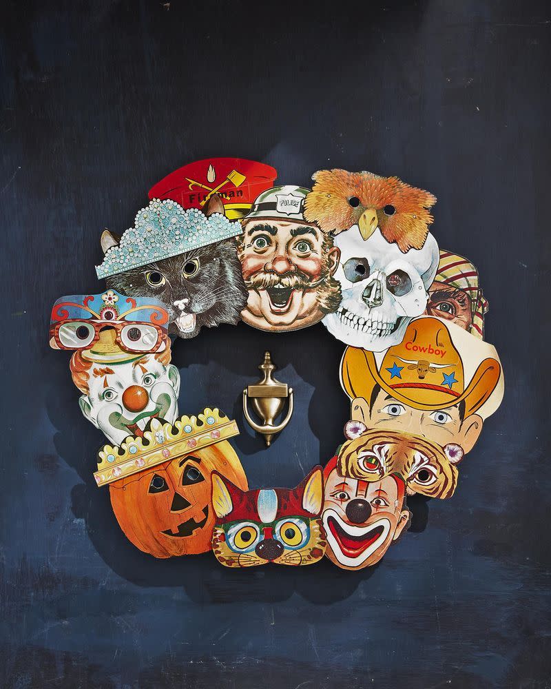 Vintage Halloween Masks Wreath