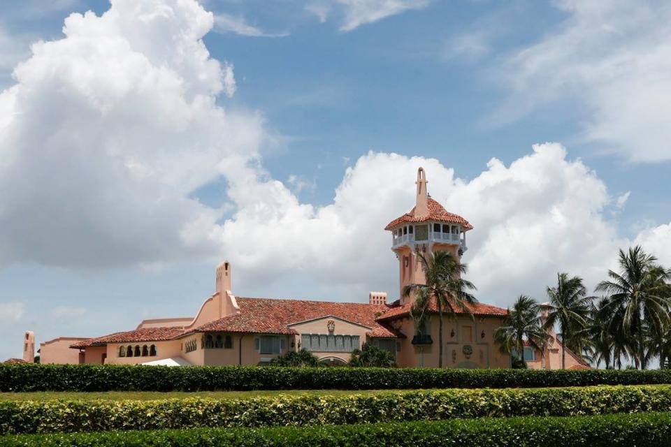 FILE - The Mar-a-Lago estate on July 10, 2019, in Palm Beach, Fla. Former President Donald Trump says the FBI is conducting a search of his Mar-a-Lago estate. Spokespeople for the FBI and the Justice Department did not return messages seeking comment Monday, Aug. 8, 2022.(AP Photo/Wilfredo Lee)